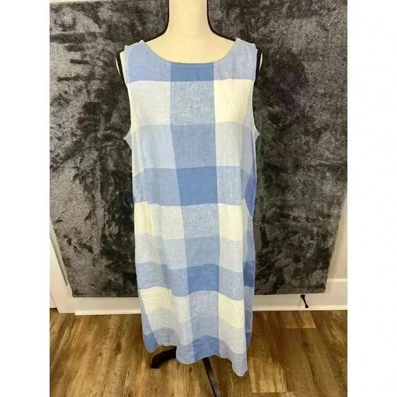 J. Jill Love Linen 100% Linen Maxi Dress Blue Plaid Women's PL Sleeveless NWT - Picture 1 of 10